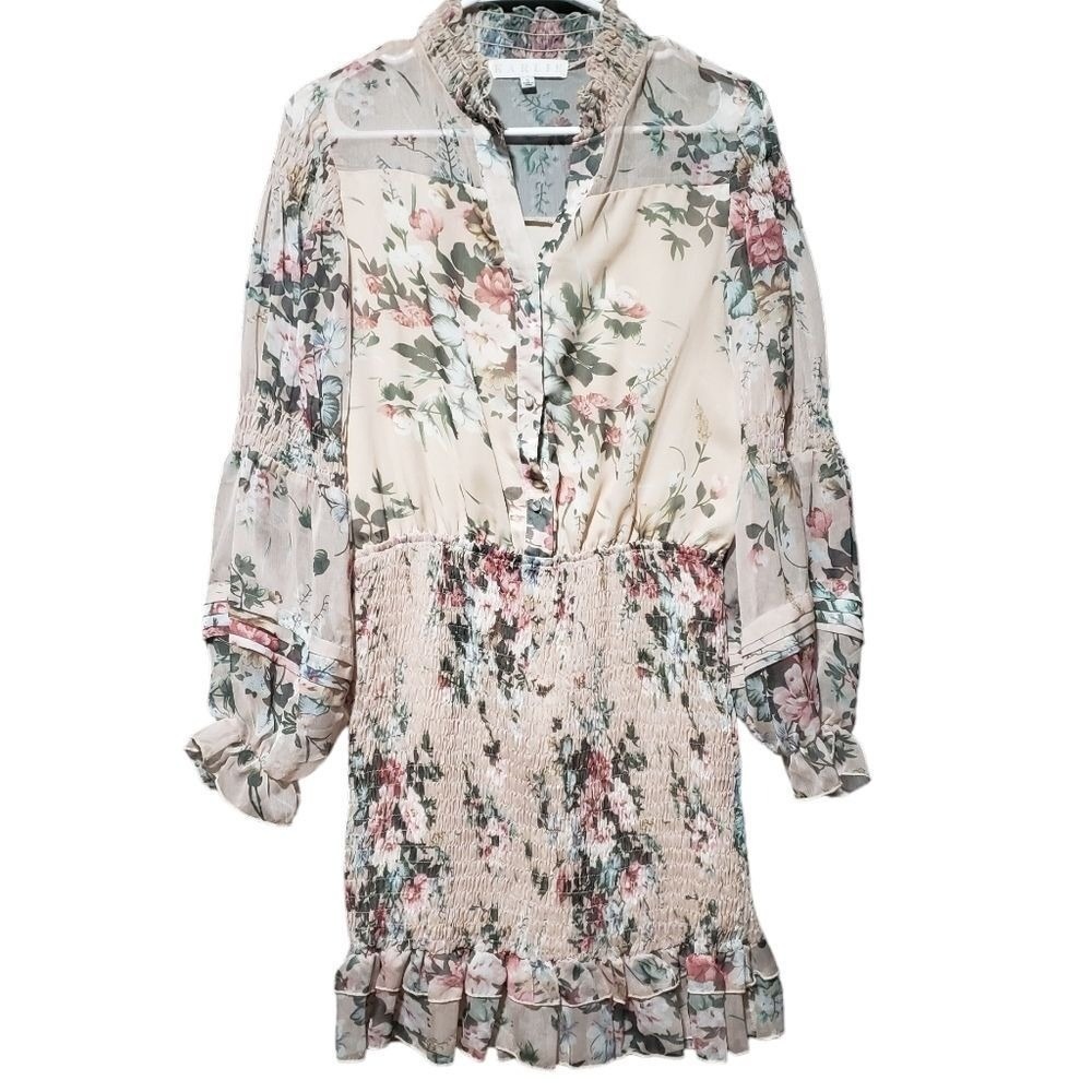 Karlie Floral Chiffon‎ Smocked Dress Size Small Cottagecore Romantic Lightweight